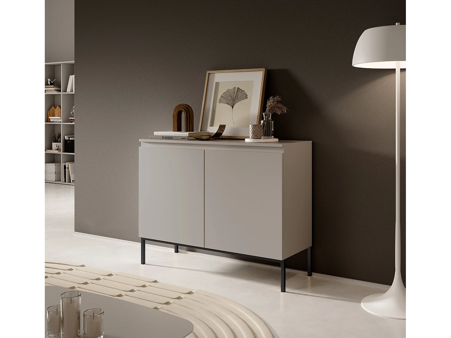 Sideboard Kommode 2-türig - 100 cm - mit schwarzen Beinen - Taupe (Graubeige) - BEMMI