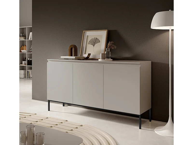 Sideboard Kommode 3-türig - 150 cm - mit schwarzen Beinen - Taupe (Graubeige) - BEMMI