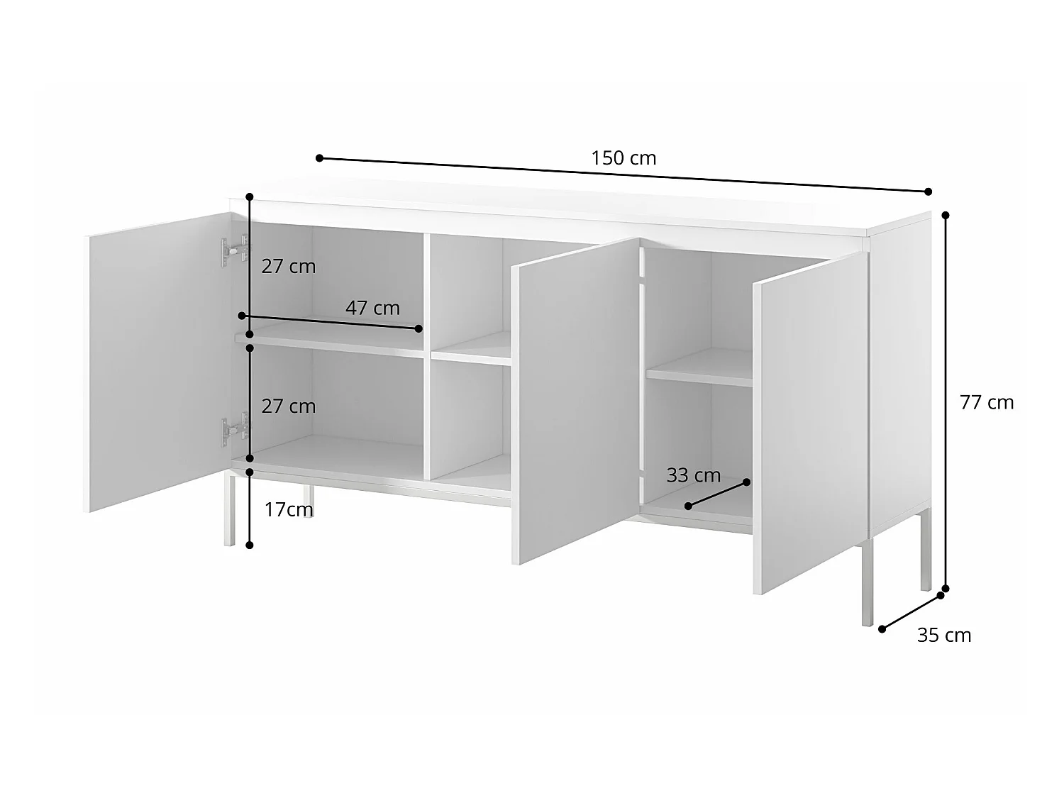 Commode à trois portes - 150 cm - taupe (gris-beige) - Bemmi