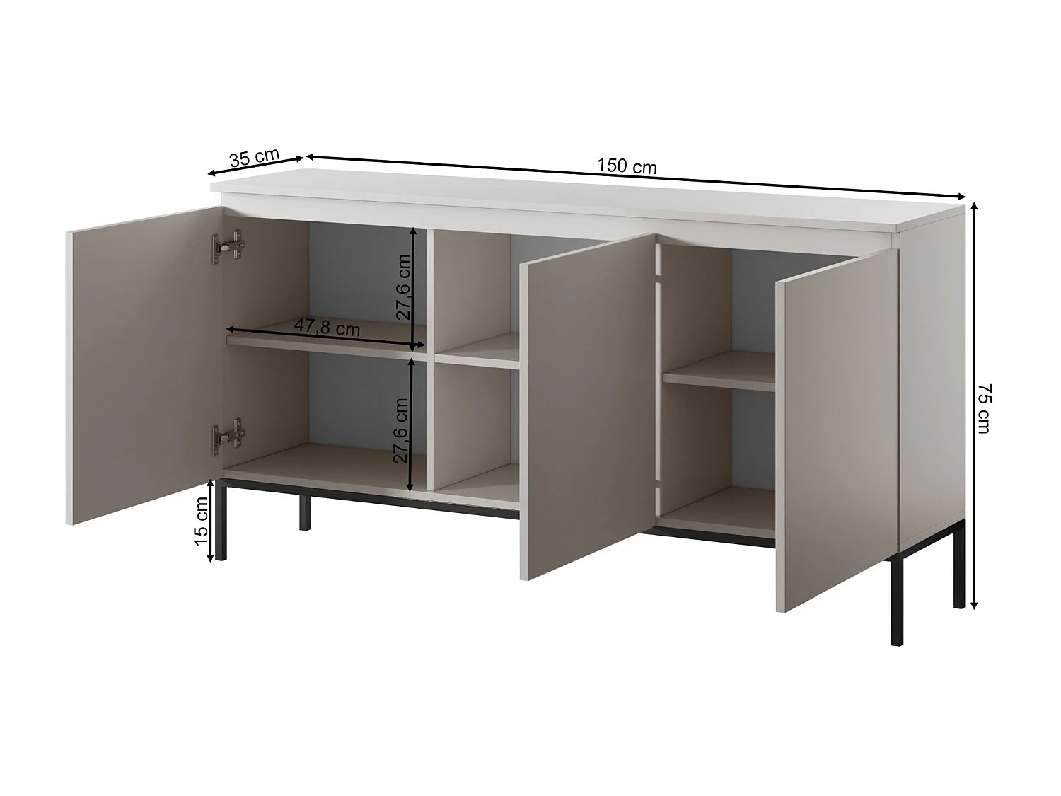 Dreitürige Kommode - 150 cm - Taupe (Grau-Beige) - Bemmi