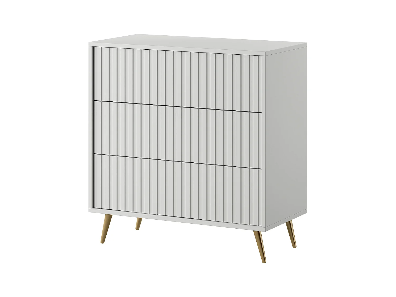 Kommode Doppelkommode mit 3 Schubladen Weiß mit goldenen Füßen 79 cm - BELLO