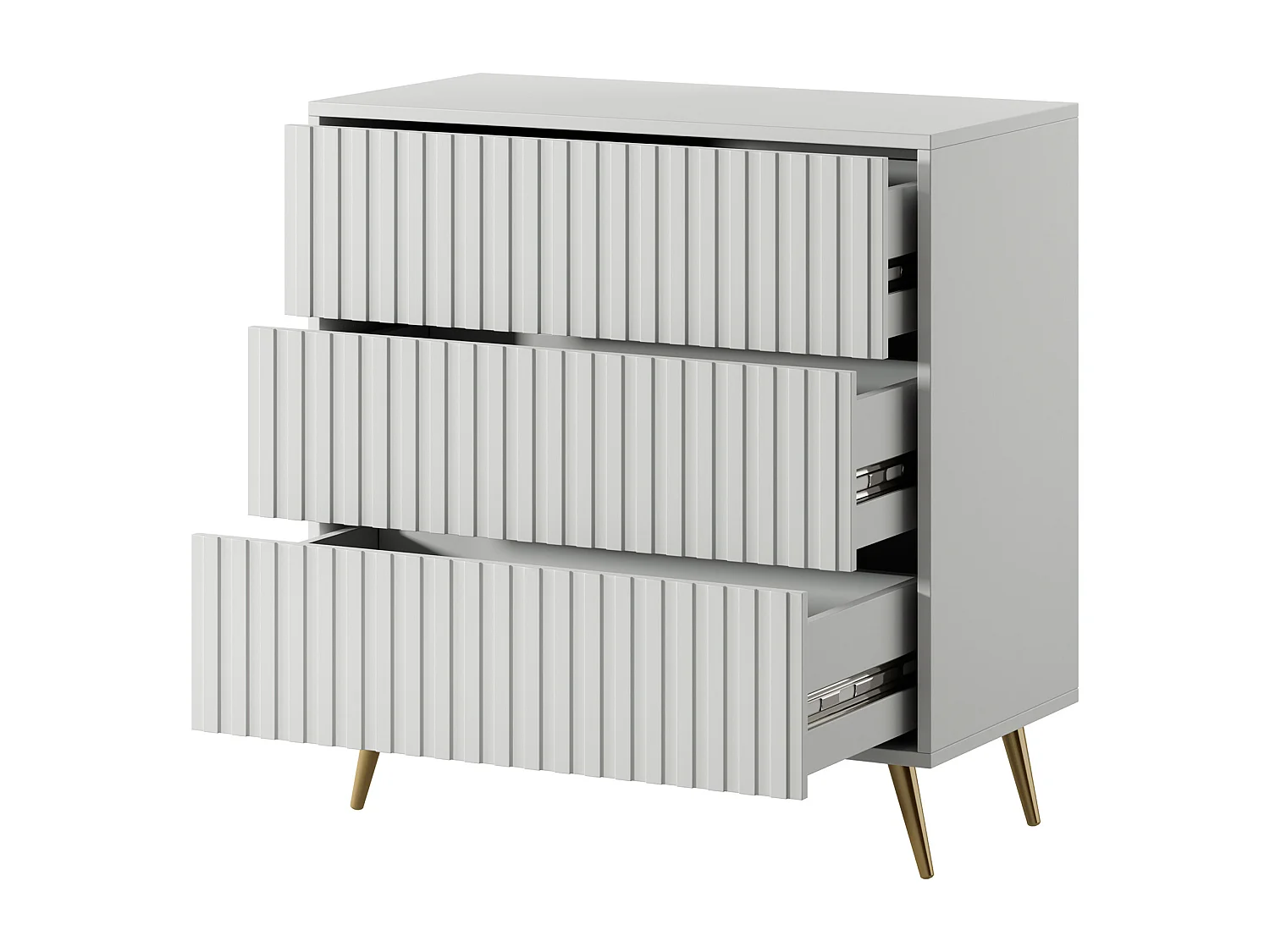 Kommode Doppelkommode mit 3 Schubladen Weiß mit goldenen Füßen 79 cm - BELLO