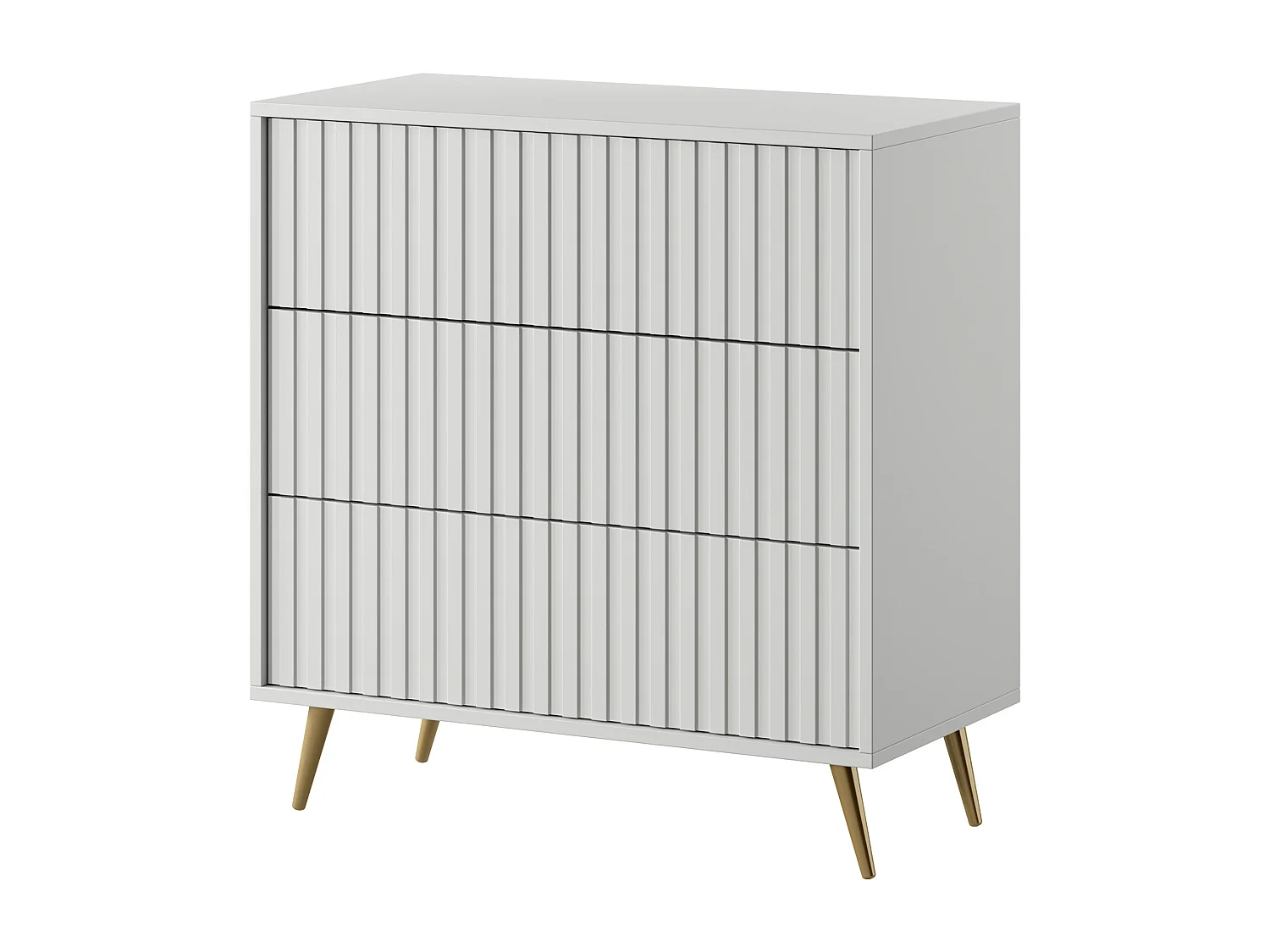 Kommode Doppelkommode mit 3 Schubladen Weiß mit goldenen Füßen 79 cm - BELLO