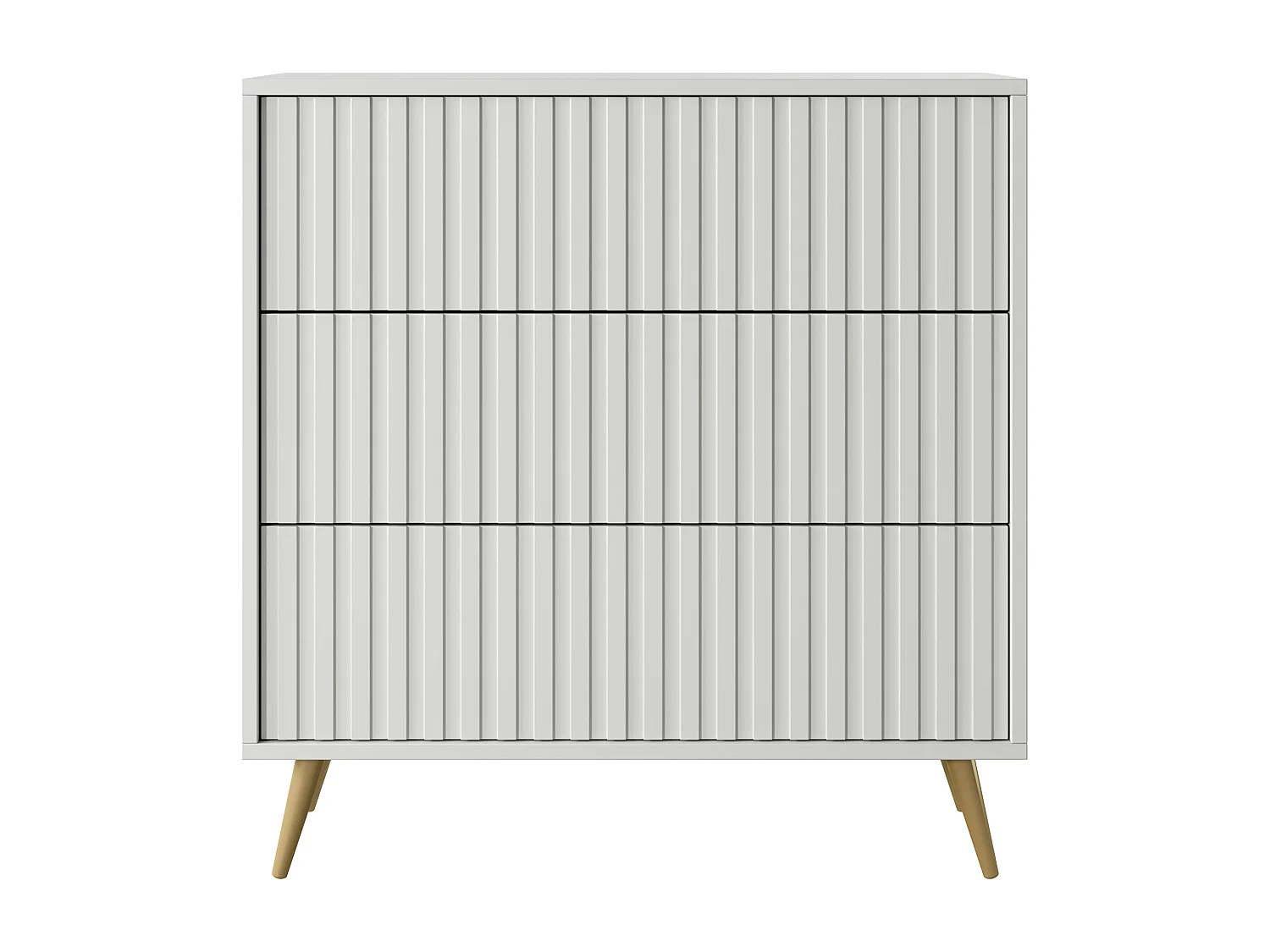 Commode avec trois tiroirs - 79cm - Blanc avec pieds dorés - Bello