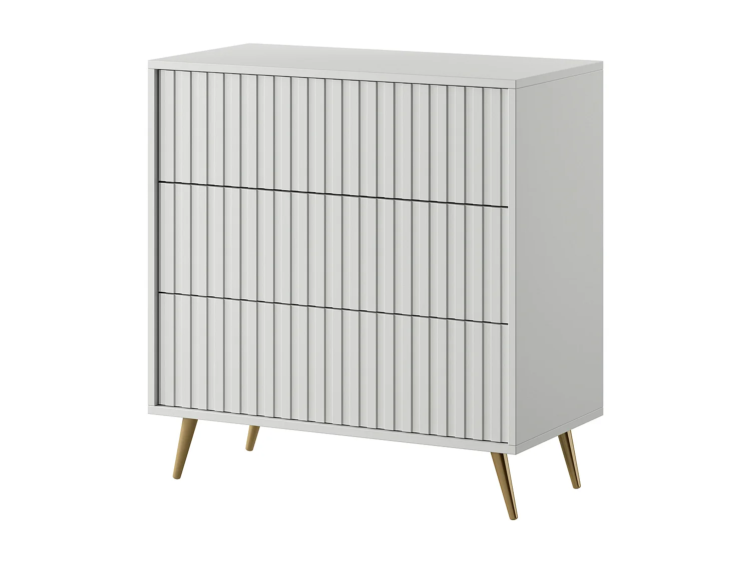 Commode avec trois tiroirs - 79cm - Blanc avec pieds dorés - Bello