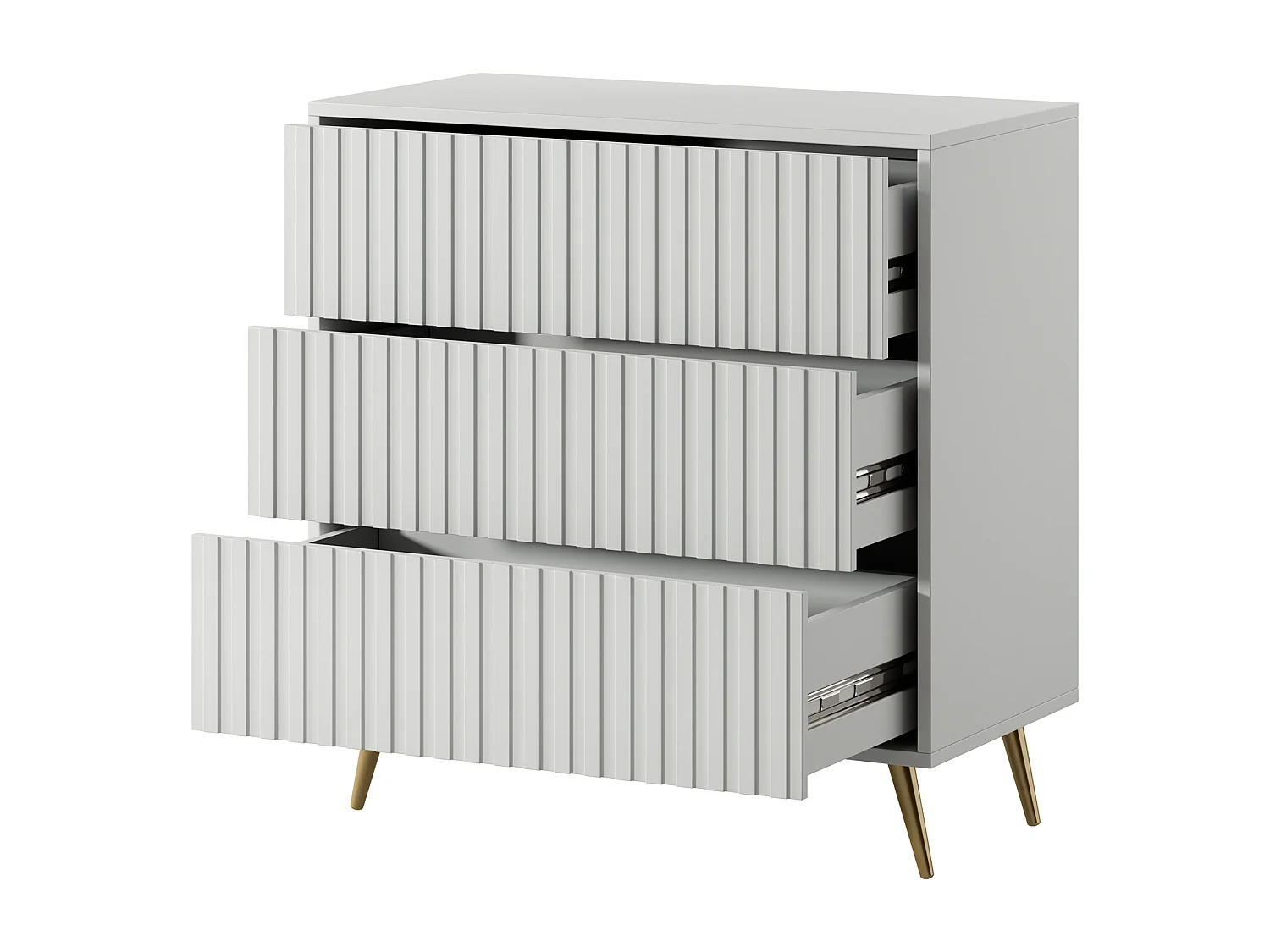 Commode avec trois tiroirs - 79cm - Blanc avec pieds dorés - Bello