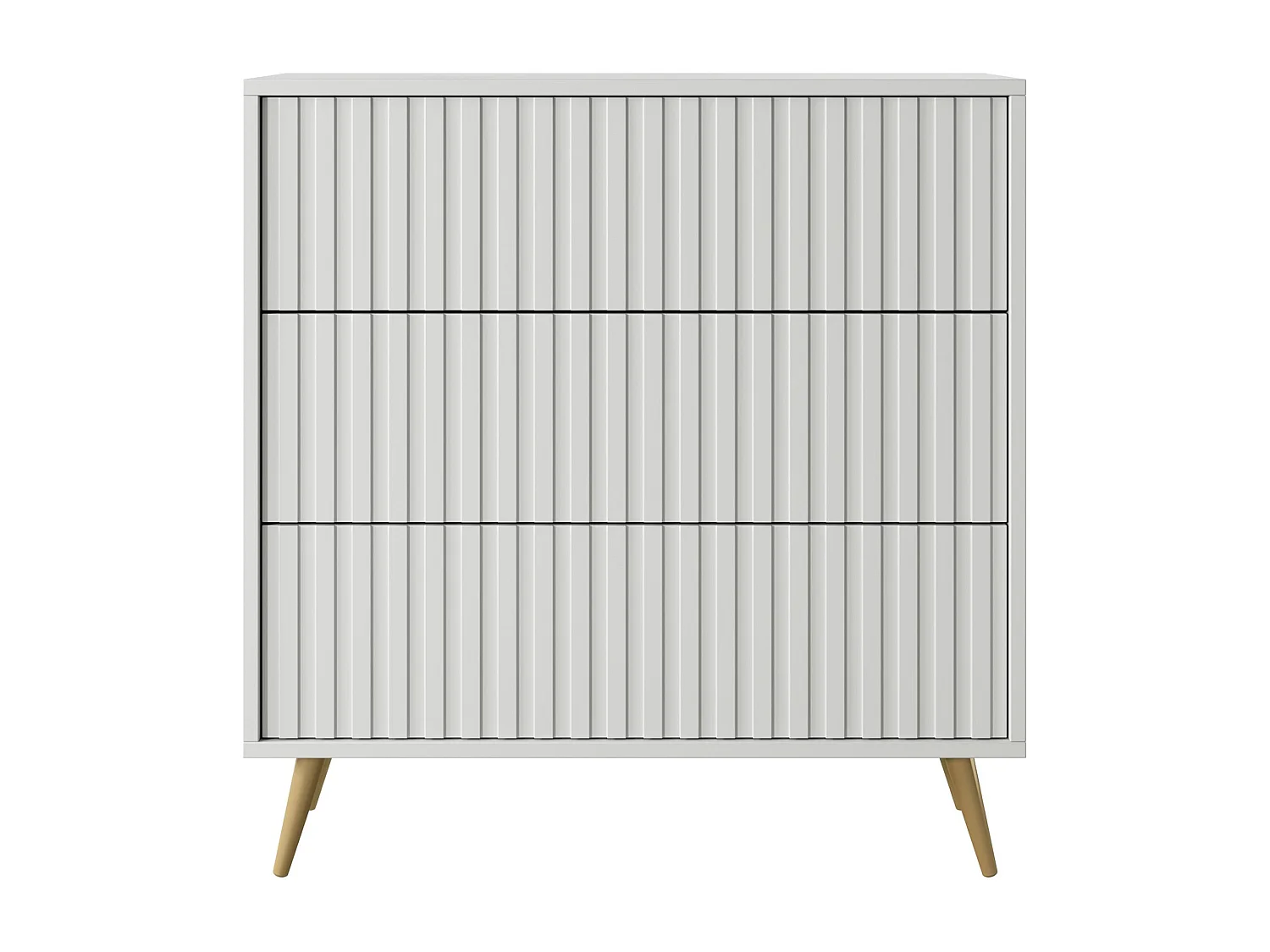 Commode avec trois tiroirs - 79cm - Blanc avec pieds dorés - Bello