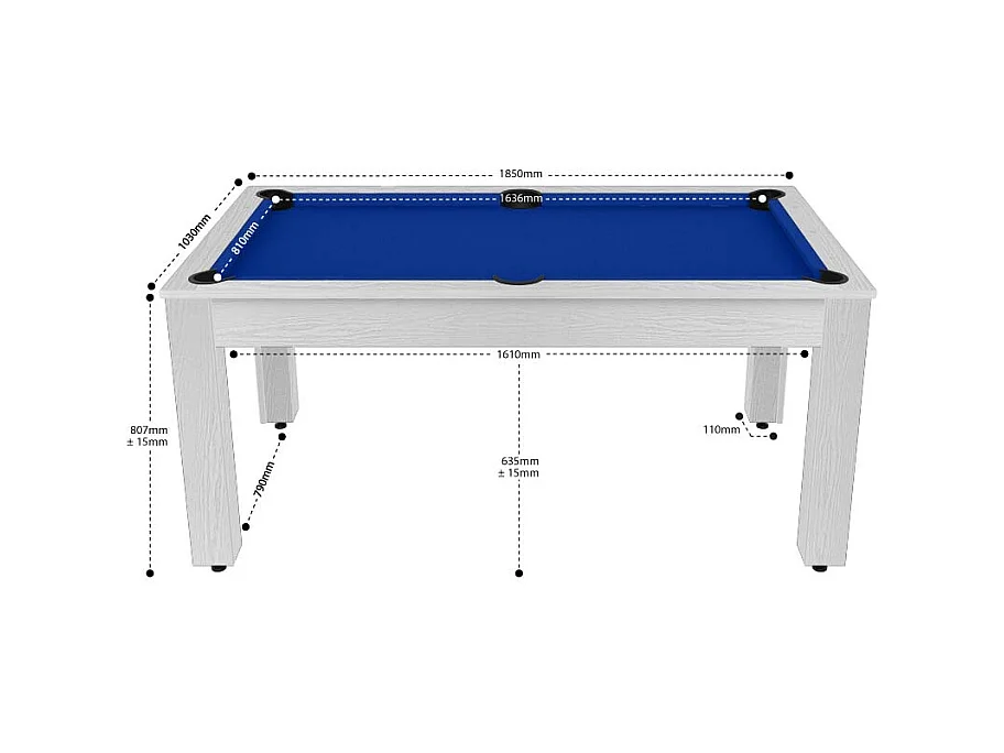 Table de Billard Convertible "Ohio" 185cm Blanc & Bleu