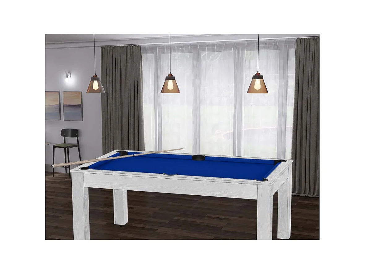 Table de Billard Convertible "Ohio" 185cm Blanc & Bleu