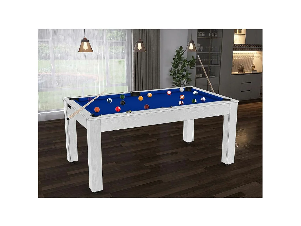 Table de Billard Convertible "Ohio" 185cm Blanc & Bleu