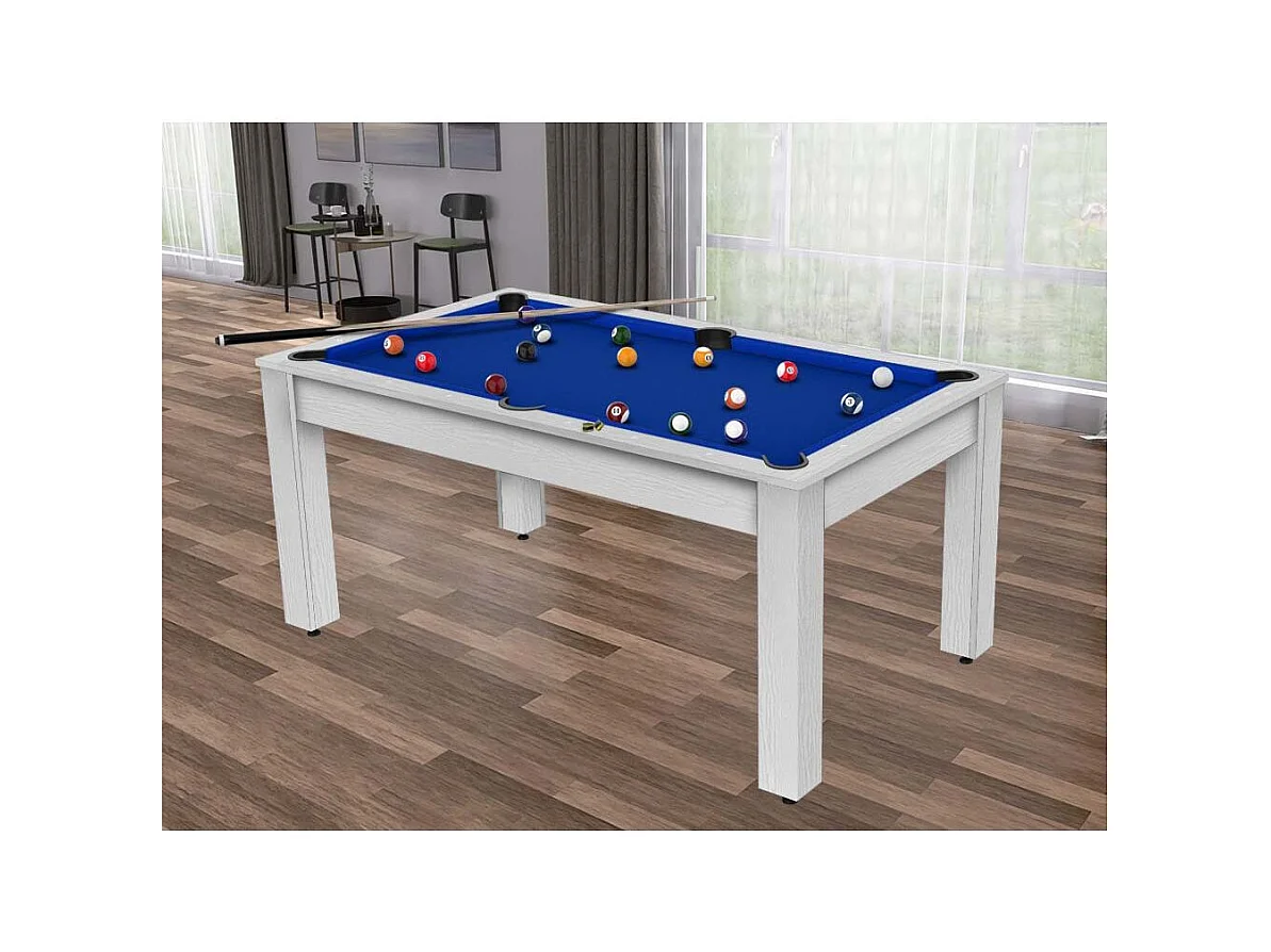 Table de Billard Convertible "Ohio" 185cm Blanc & Bleu