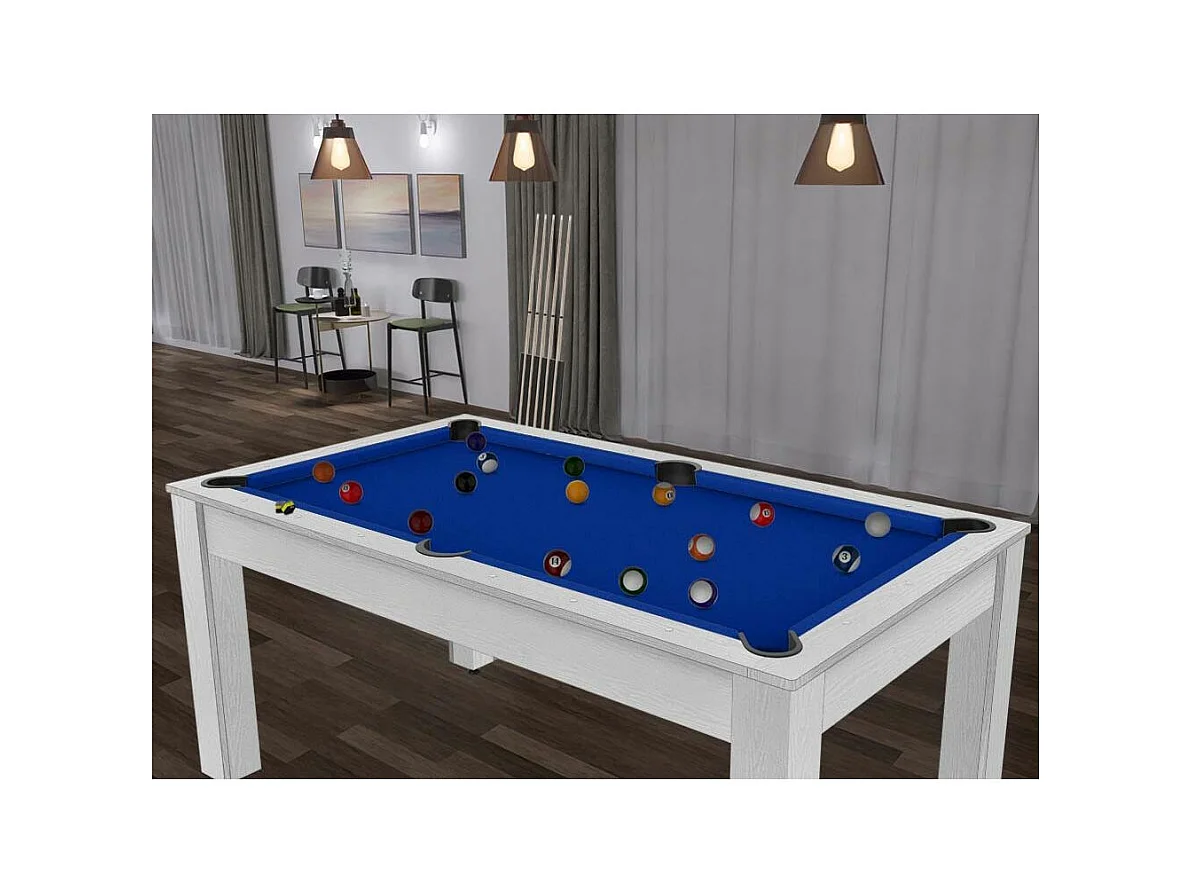 Table de Billard Convertible "Ohio" 185cm Blanc & Bleu