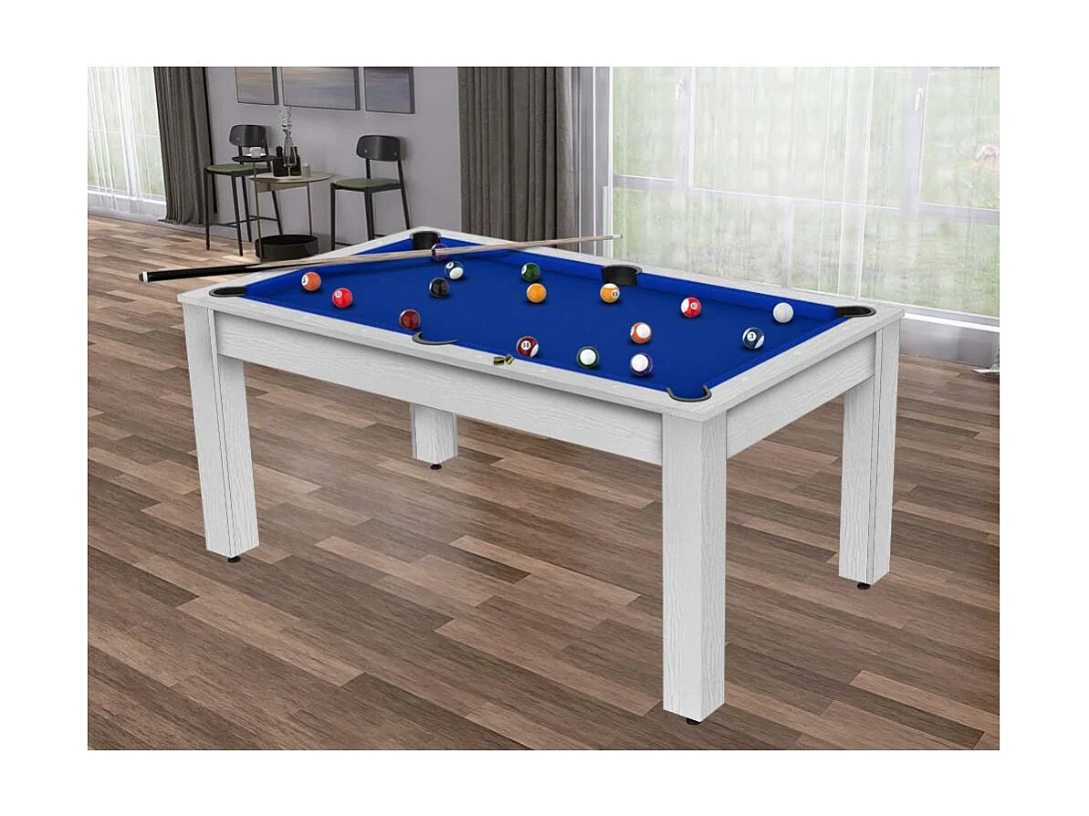 Table de Billard Convertible "Ohio" 185cm Blanc & Bleu