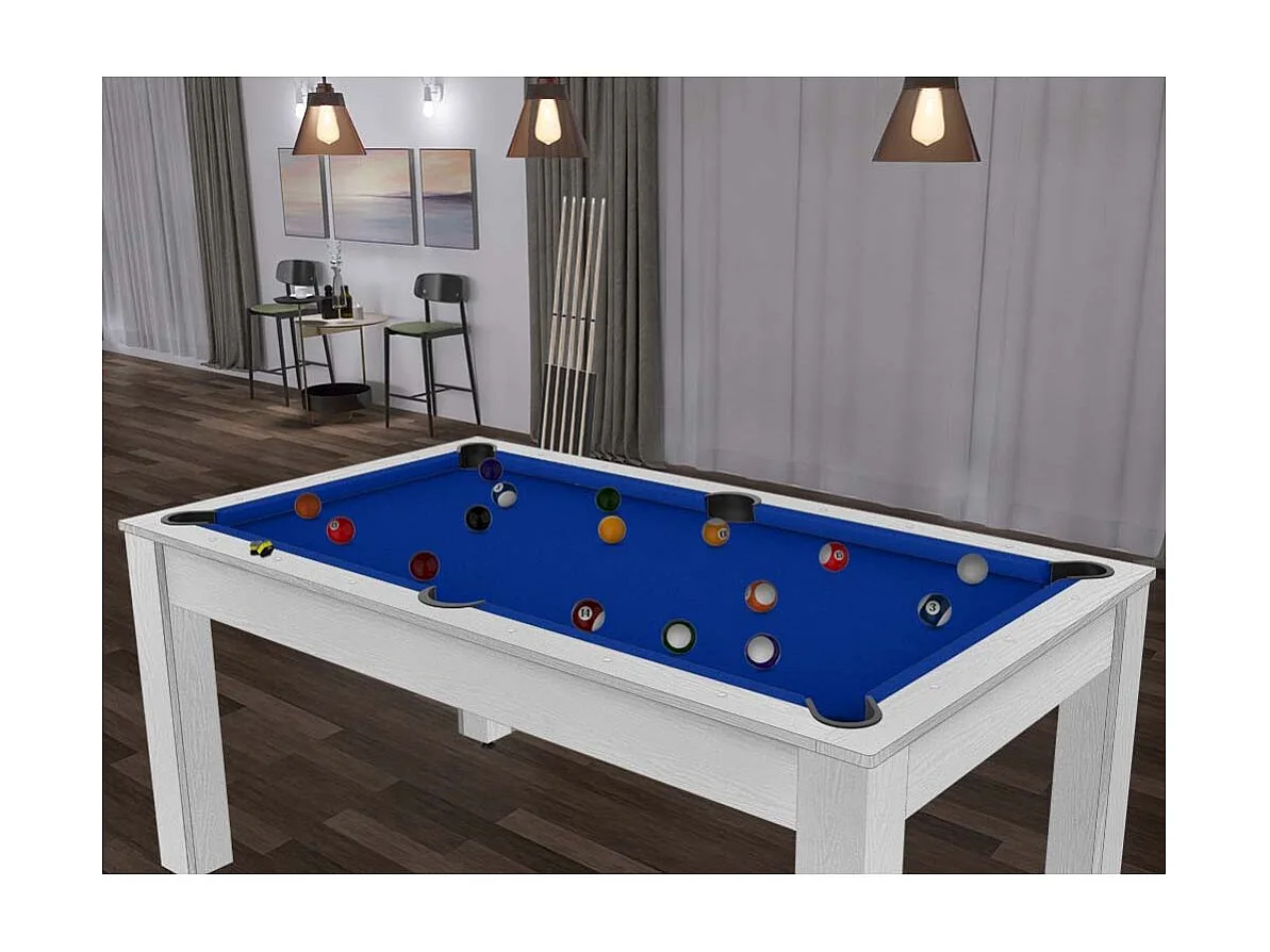 Table de Billard Convertible "Ohio" 185cm Blanc & Bleu