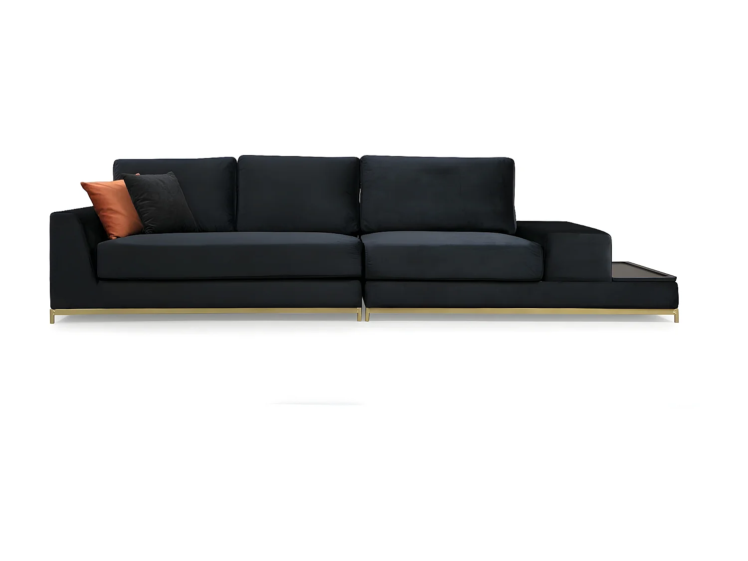 Canapé 3 places avec bout de canapé intégré à droite Arslan Tissu Noir