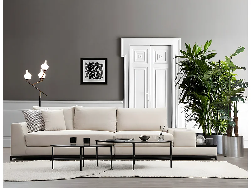 Canapé 3 places avec bout de canapé intégré à droite Arslan Tissu Beige