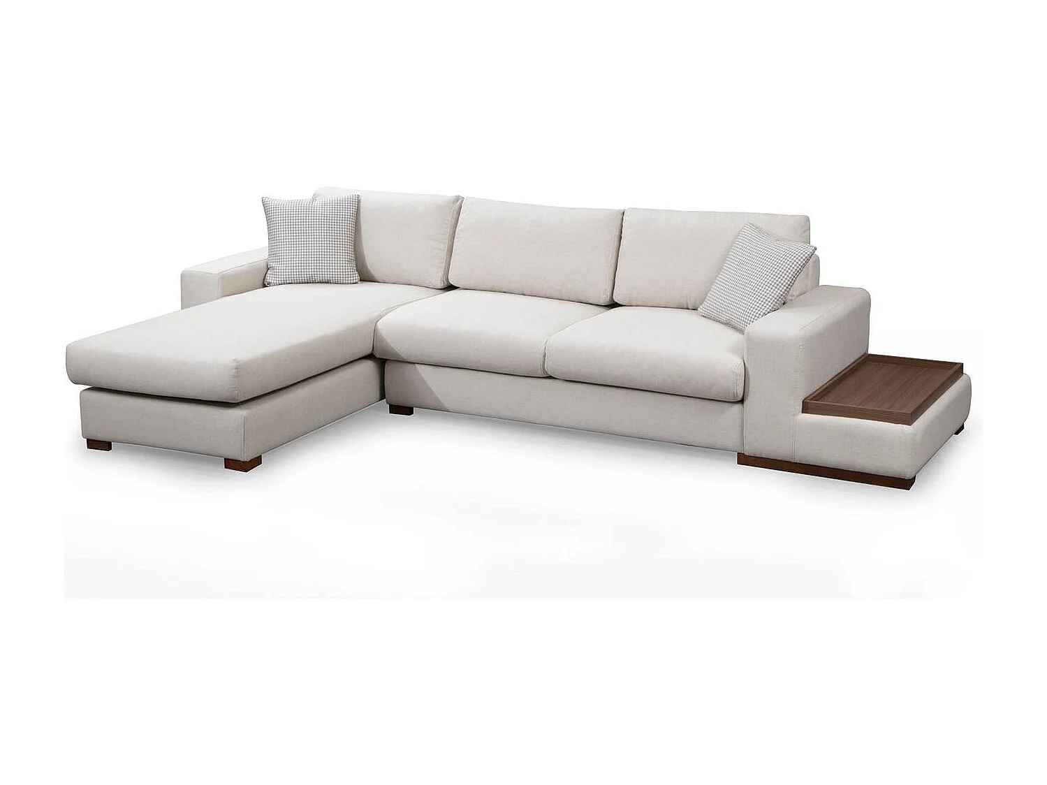 Canapé d'angle gauche bout de canapé intégré Arslan Tissu Beige