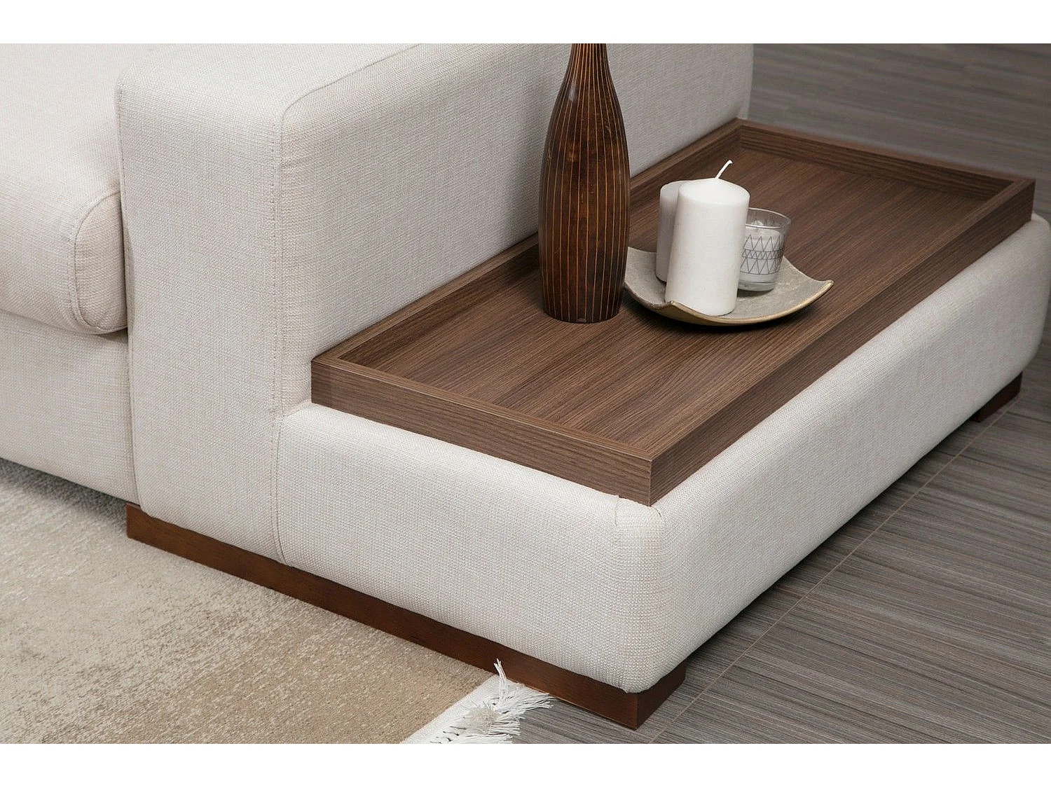 Canapé d'angle gauche bout de canapé intégré Arslan Tissu Beige