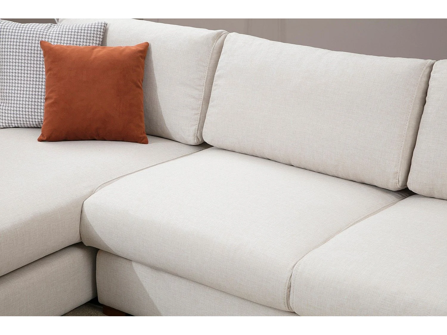 Canapé d'angle gauche bout de canapé intégré Arslan Tissu Beige