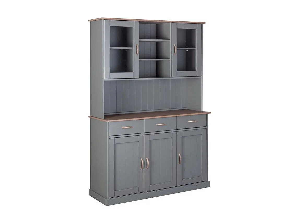 Luzerna Vitrinenschrank mit 3+2 Türen und 3 Schubladen Grau, Braun.