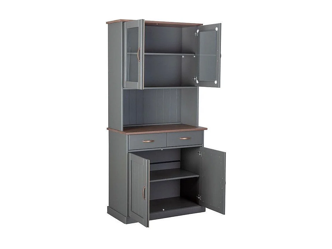 Luzerna Vitrinenschrank 2+2 Türen und 2 Schubladen Grau, Braun.