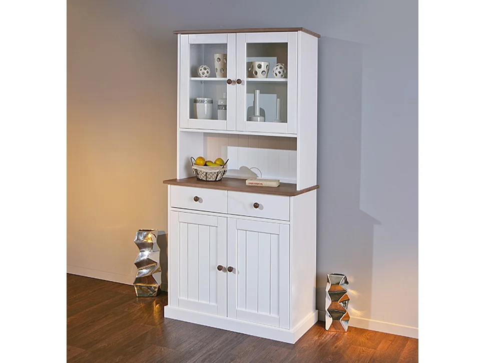 Vaisselier 4 Portes "Takao" 90cm Blanc & Naturel