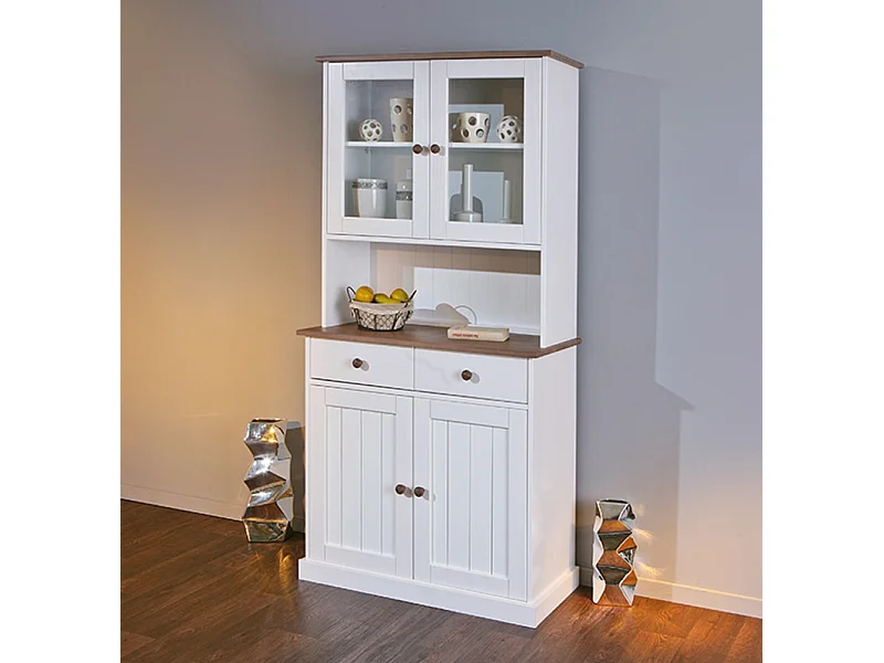 Vaisselier 4 Portes "Takao" 90cm Blanc & Naturel