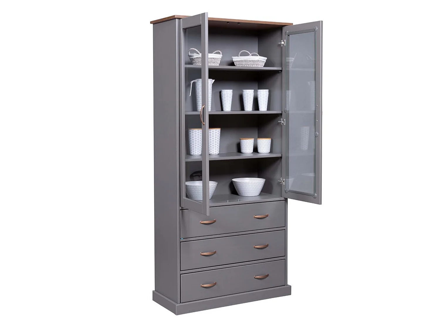 Vaisselier 2 Portes & 3 Tiroirs "Zernan" 190cm Gris