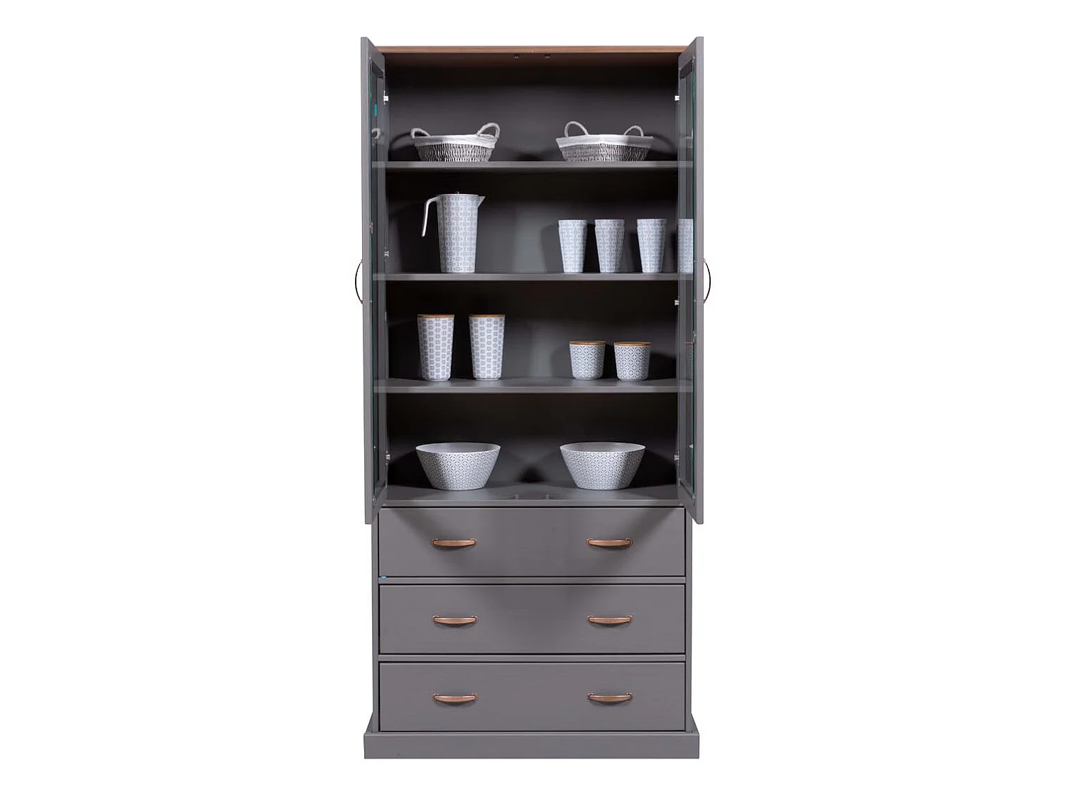 Vaisselier 2 Portes & 3 Tiroirs "Zernan" 190cm Gris