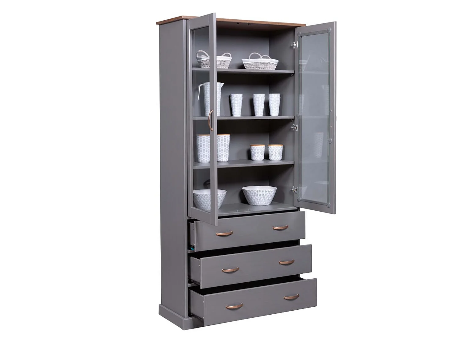 Vaisselier 2 Portes & 3 Tiroirs "Zernan" 190cm Gris