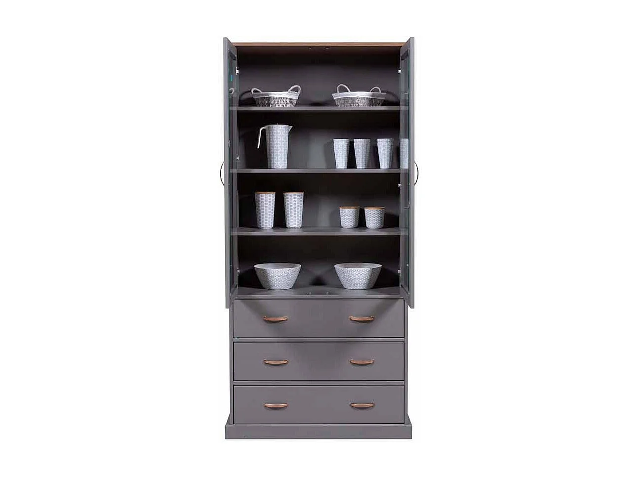 Luzerna vitrinekast 2 deuren, 3 laden grijs.