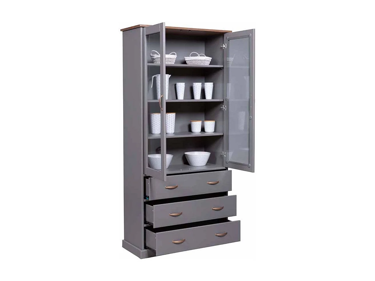 Luzerna vitrinekast 2 deuren, 3 laden grijs.
