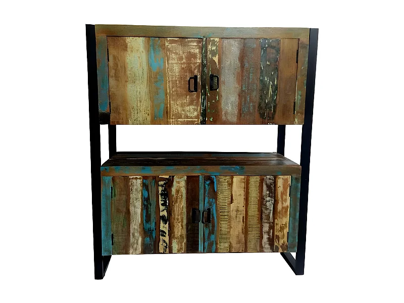 Vitrine 4 Portes en Bois "Delhio" 150cm Marron & Noir