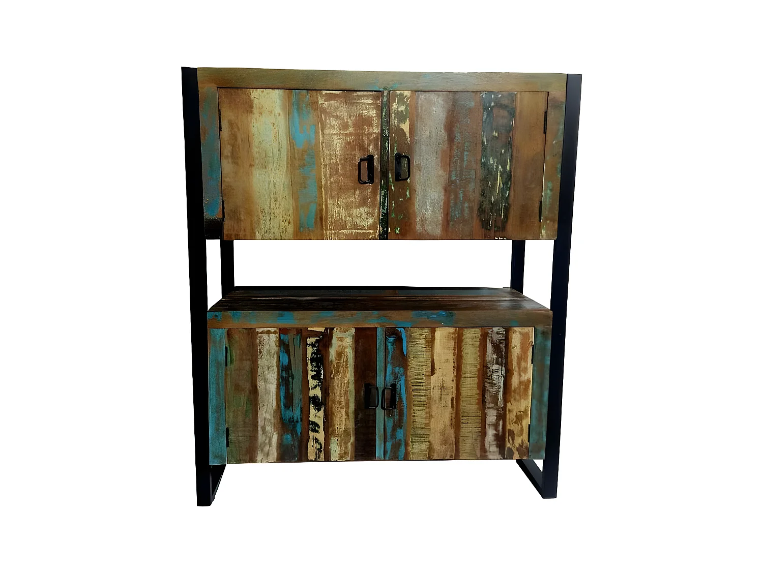 Vitrine 4 Portes en Bois "Delhio" 150cm Marron & Noir