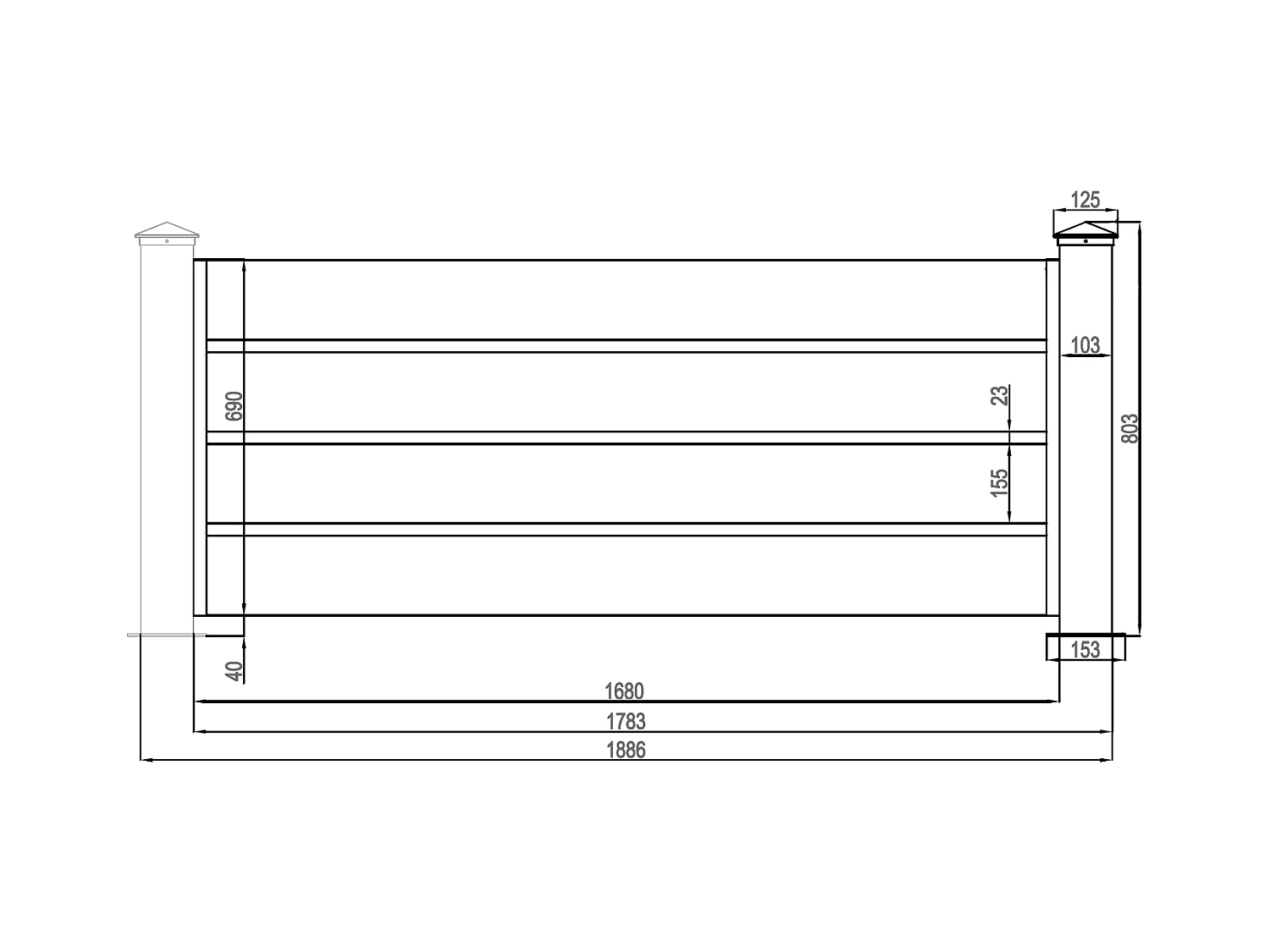 Extensión de valla con relieve Alt. 80,3 x Ancho 178,3 cm de aluminio antracita - PRIMO