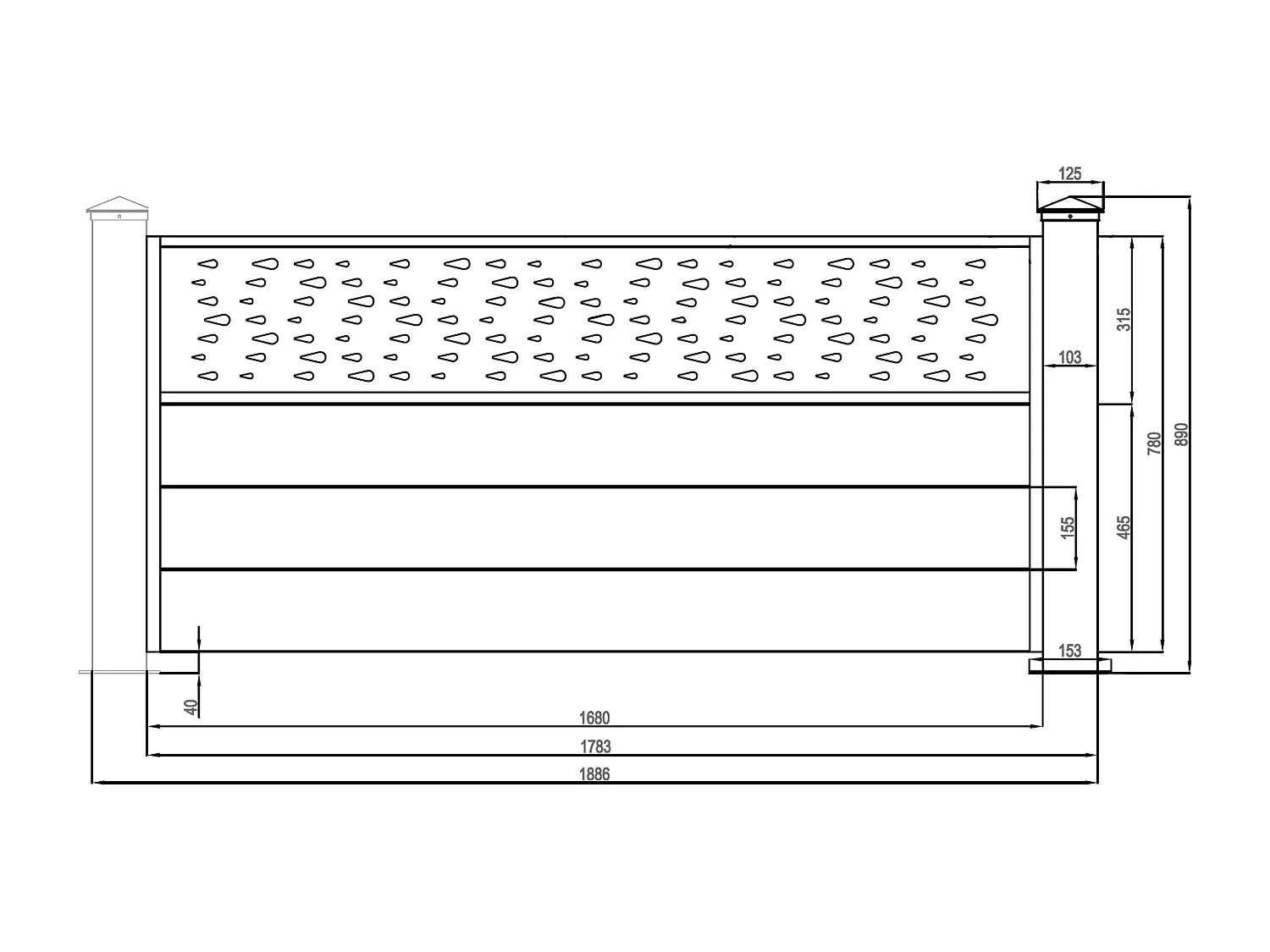 Stellzaun Anbauelement - H89 x B178,3 - Aluminium - Anthrazit - mit Muster - BAZIO