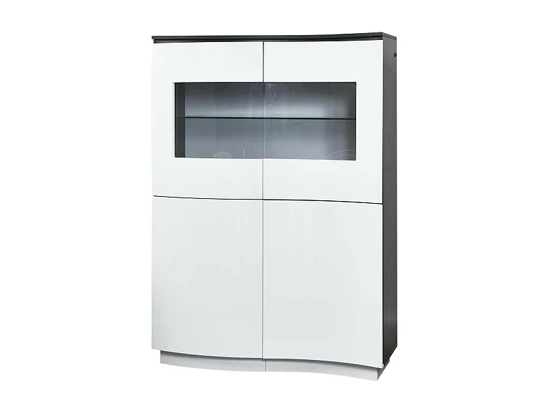 Vitrine 4 Portes "Pyloza" 110cm Blanc Laqué & Gris