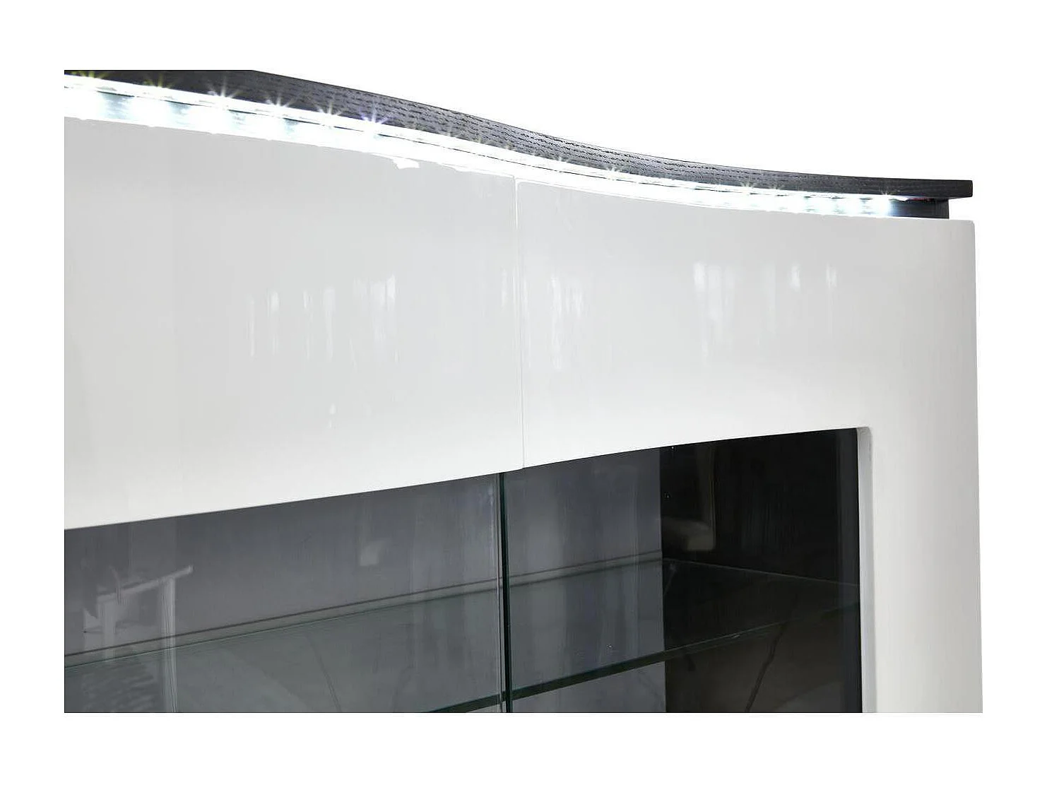 Vitrine 4 Portes "Pyloza" 110cm Blanc Laqué & Gris