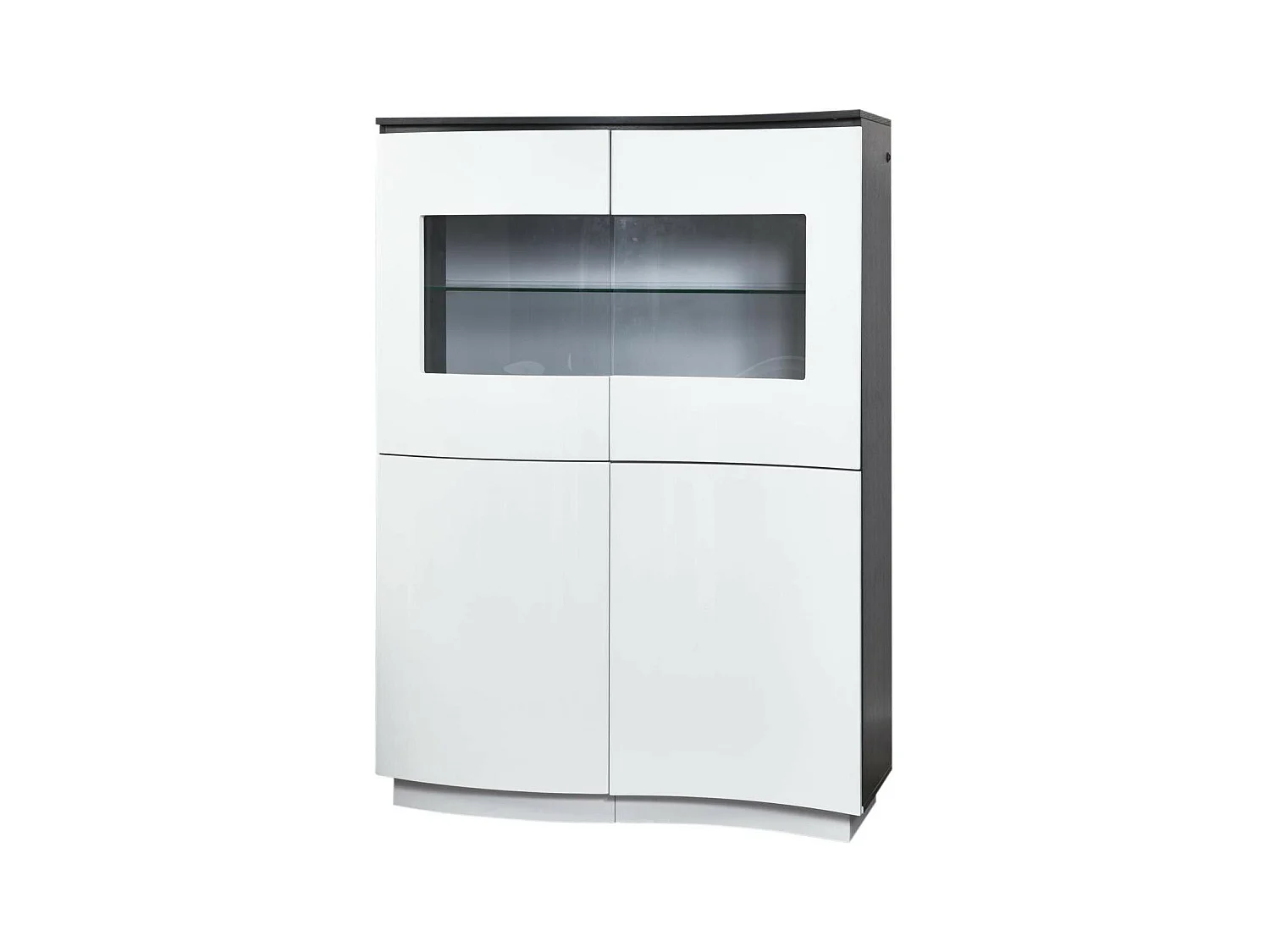 Vitrine 4 Portes "Pyloza" 110cm Blanc Laqué & Gris
