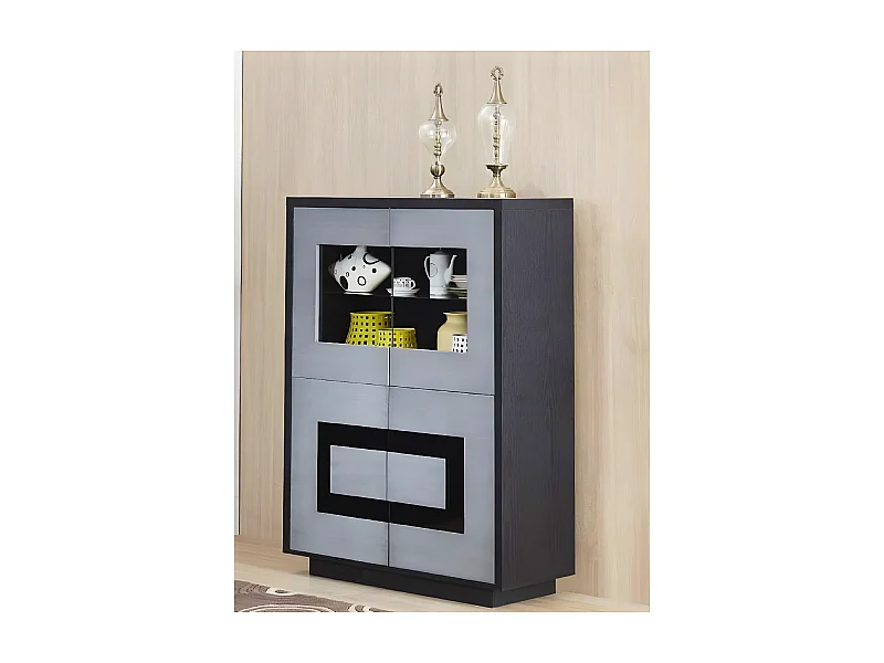 Vitrine 4 Portes "Daminao" 155cm Gris & Noir