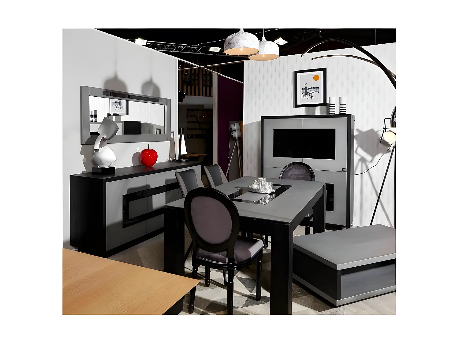 Vitrine 4 Portes "Daminao" 155cm Gris & Noir