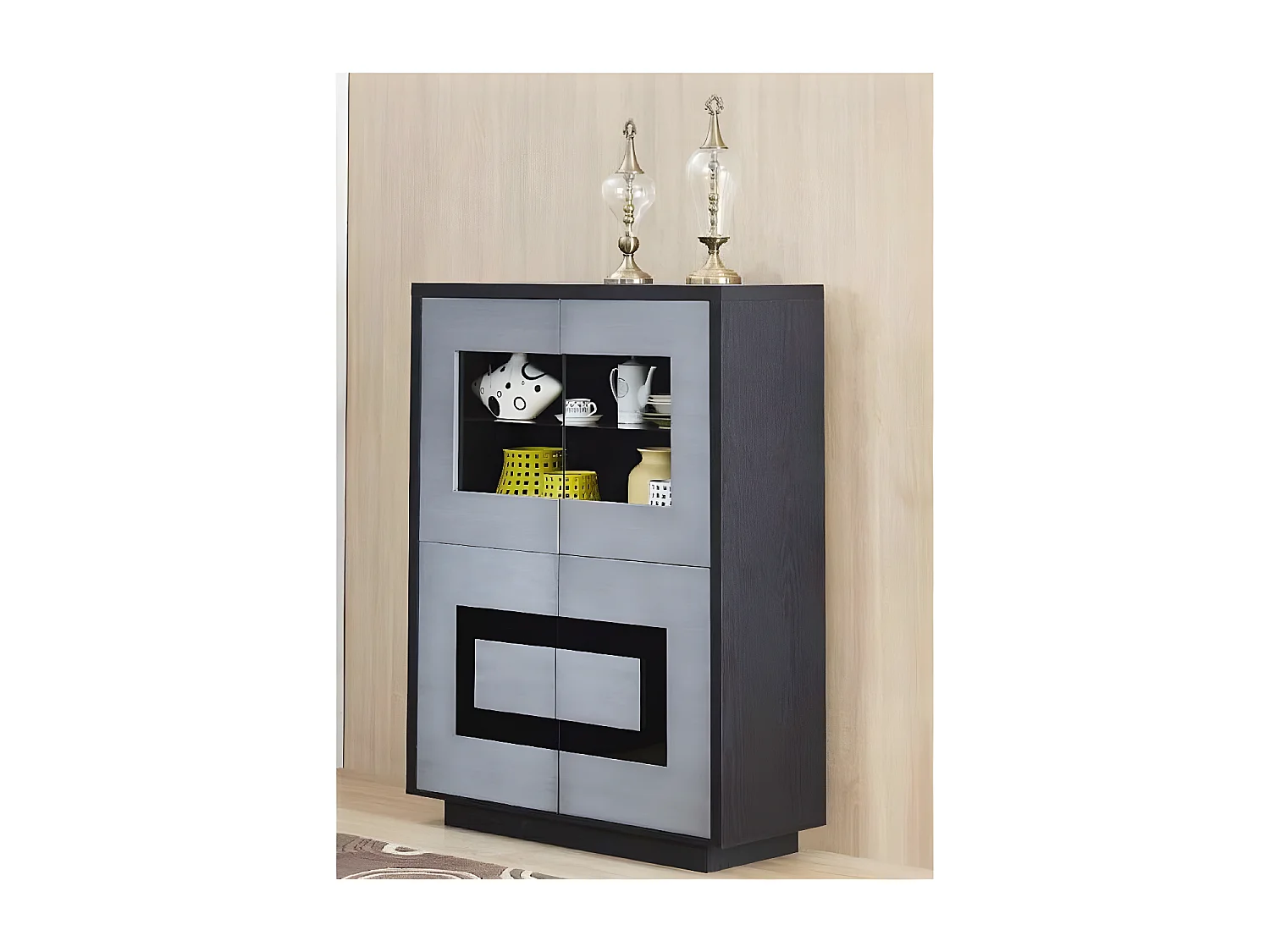 Vitrine 4 Portes "Daminao" 155cm Gris & Noir