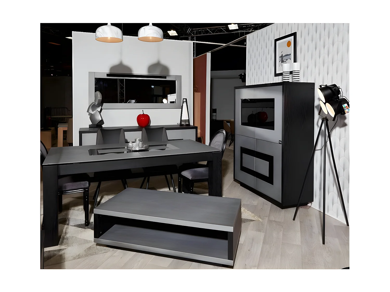 Vitrine 4 Portes "Daminao" 155cm Gris & Noir