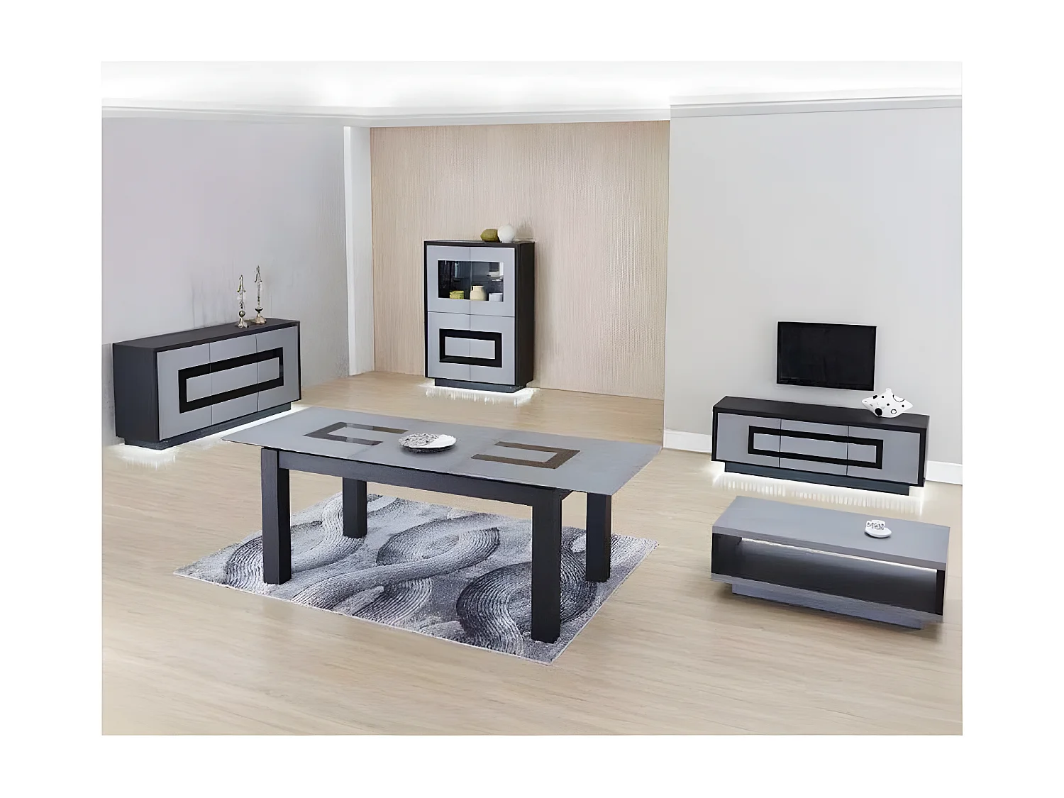 Vitrine 4 Portes "Daminao" 155cm Gris & Noir