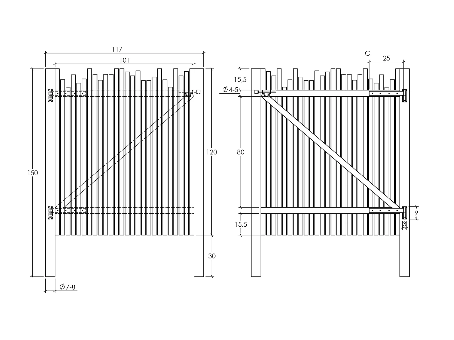 Cancello L117 x H120 cm in Legno di teak Naturale chiaro - EDANA