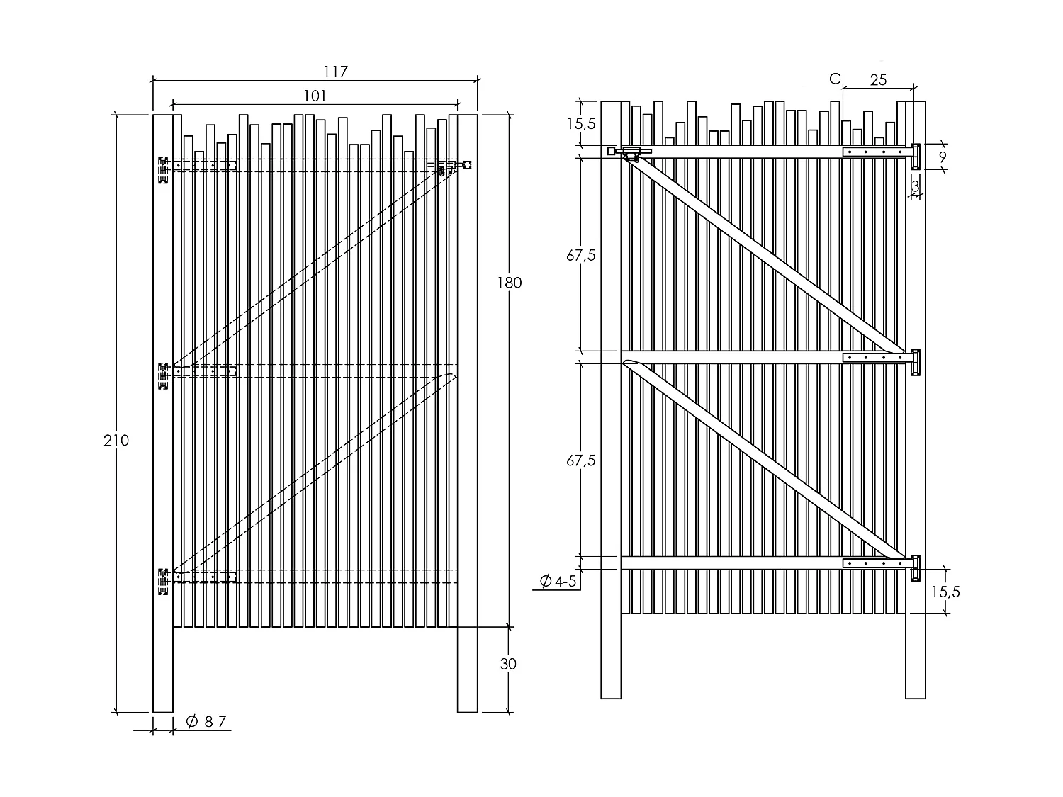 Gartentor - Teakholz - 117 x 180 cm - Holzfarben hell - EDANA