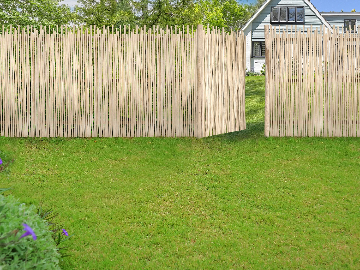 Portillon en bois de teck - L117 x H180 cm colori naturel clair -  EDANA