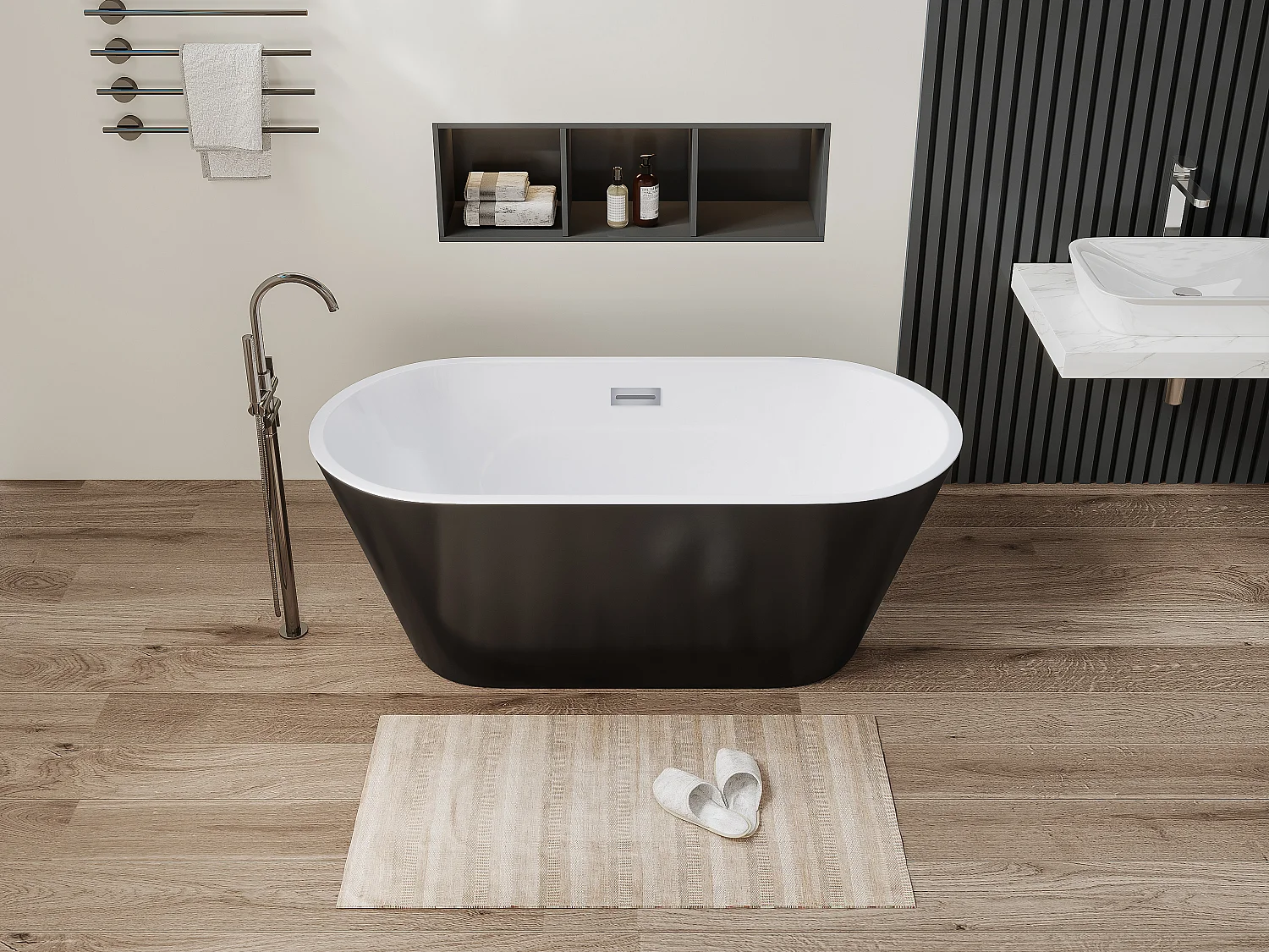 Vrijstaande design badkuip - 150 x 70 x 58 cm - Zwart - TWIGGY