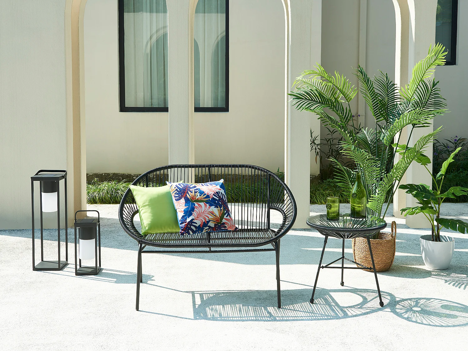 Banc de jardin en fils de résine tressés - Noir - ALIOS III de MYLIA