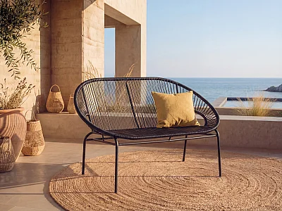 Garden bench in woven resin - Black - ALIOS III by MYLIA